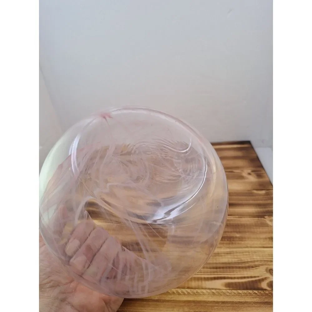 Round  Pink Swirl Art Vase Glass Planter Terrarium Fish Bowl Container 5.5
